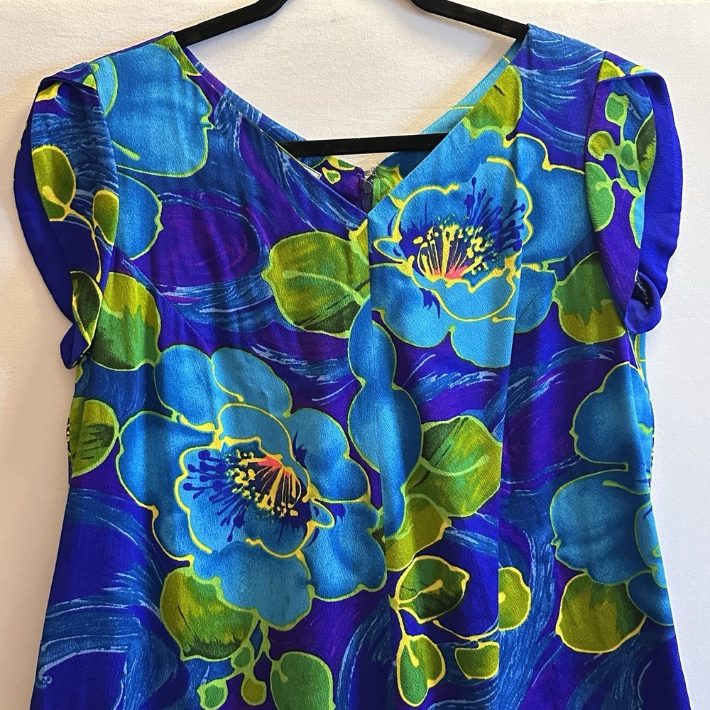 Vintage Sears Hawaiian Fashions Tropical Floral Barkcloth Long Maxi Dress‎ Sz 10 - Picture 3 of 16